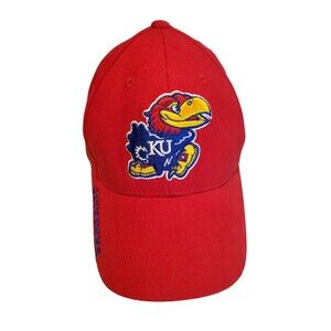 Kansas Jayhawks KU Embroidered Logo Ball Cap Hat Red Russell Adult Strap Back